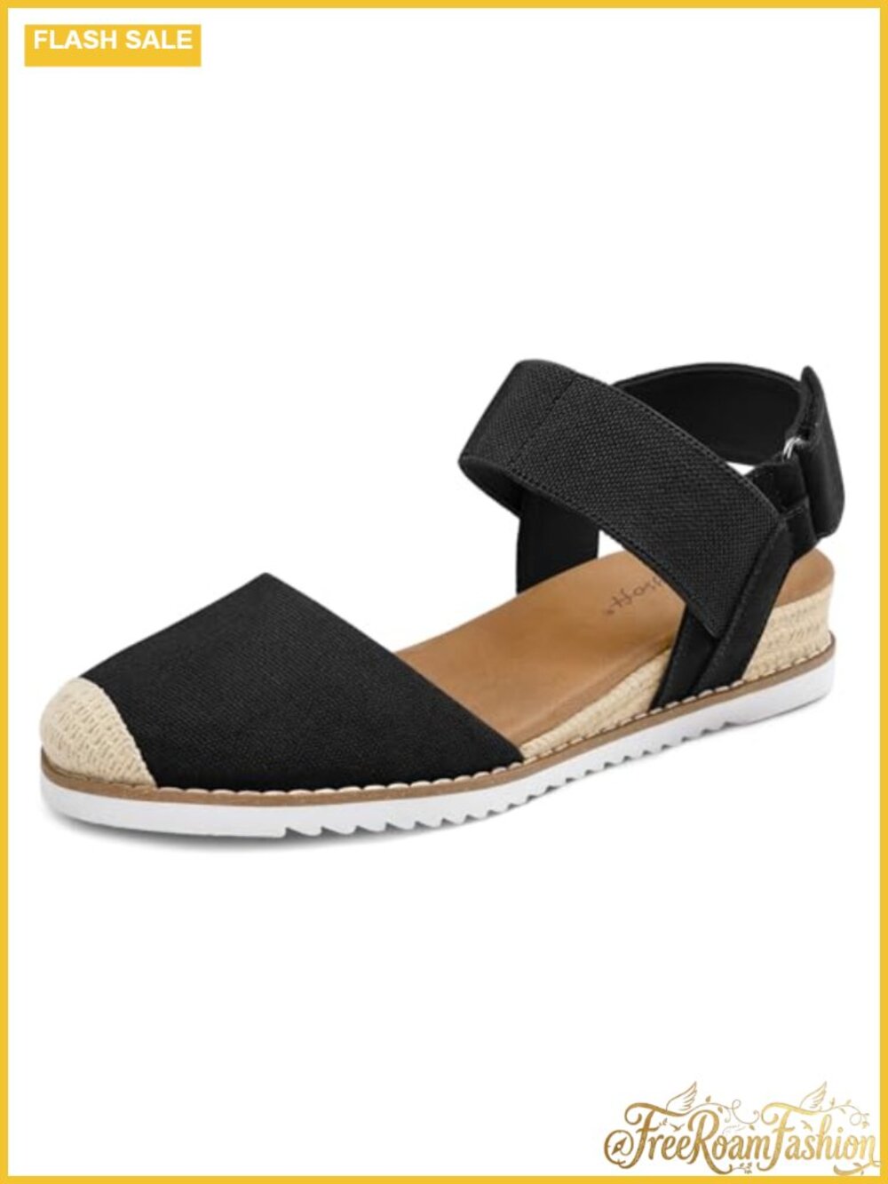 Women's Low Wedge Sandals Comfortable Closed Toe Espadrilles Slip On Elastic
